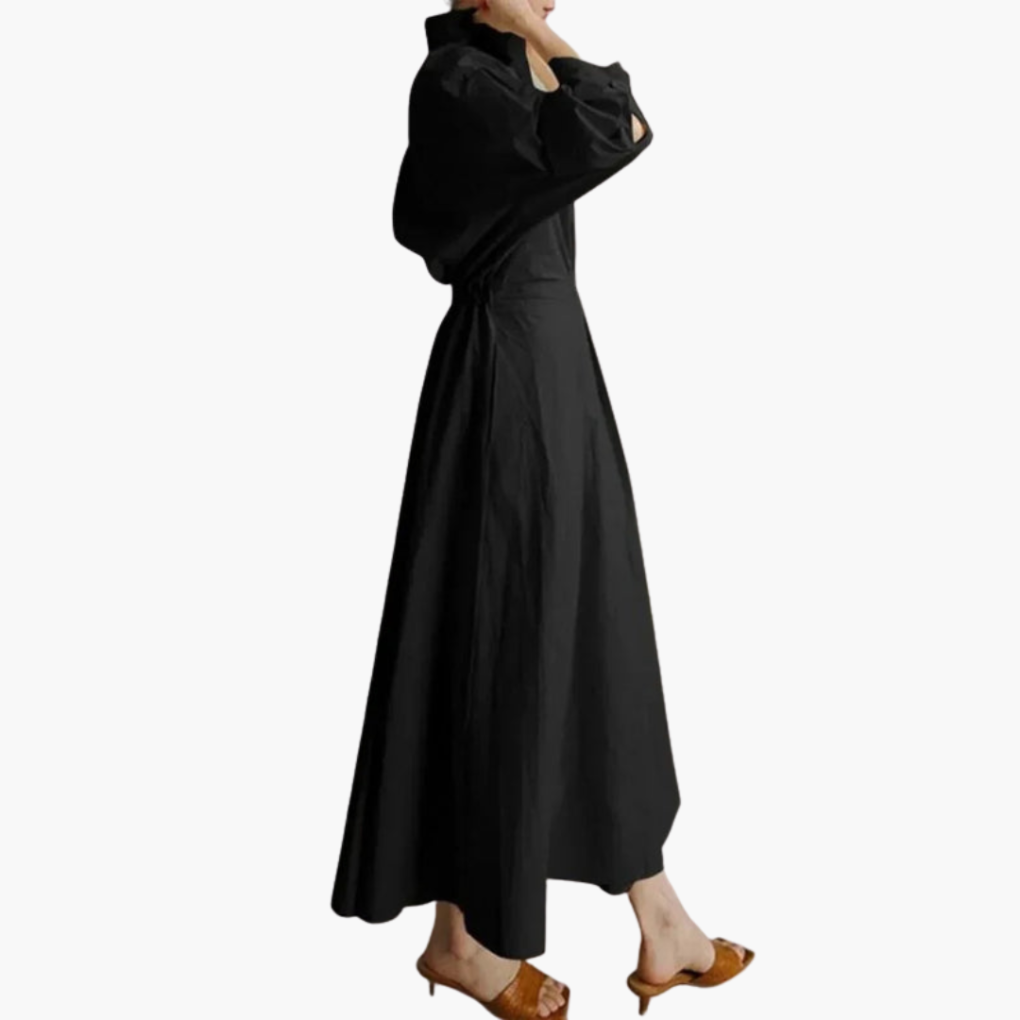 Ladies Flowy Maxi Dress with Belted Waist and Buttons
