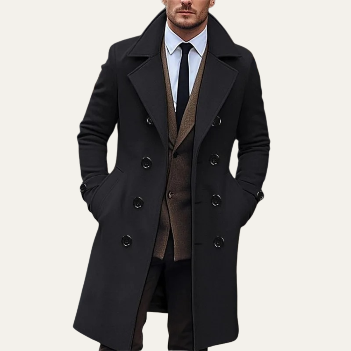 Classic Double Breasted Mens Wool Overcoat
