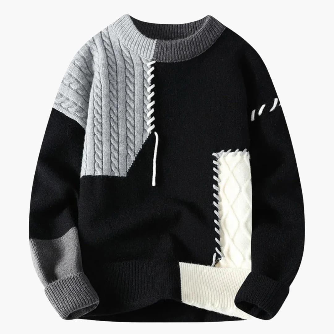 Cozy Mens Patchwork Knit Sweater