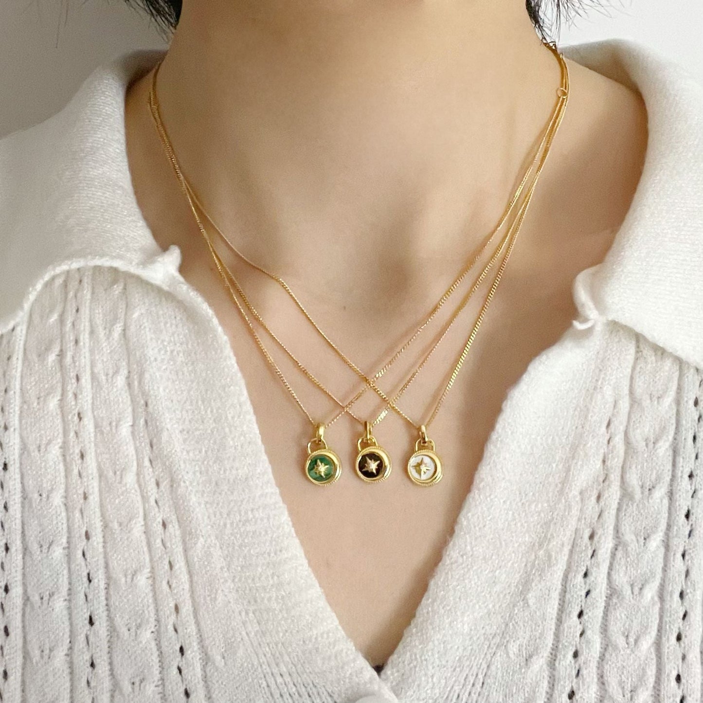 Luxury Silver Gold Chain Black Onyx Pendant Necklace