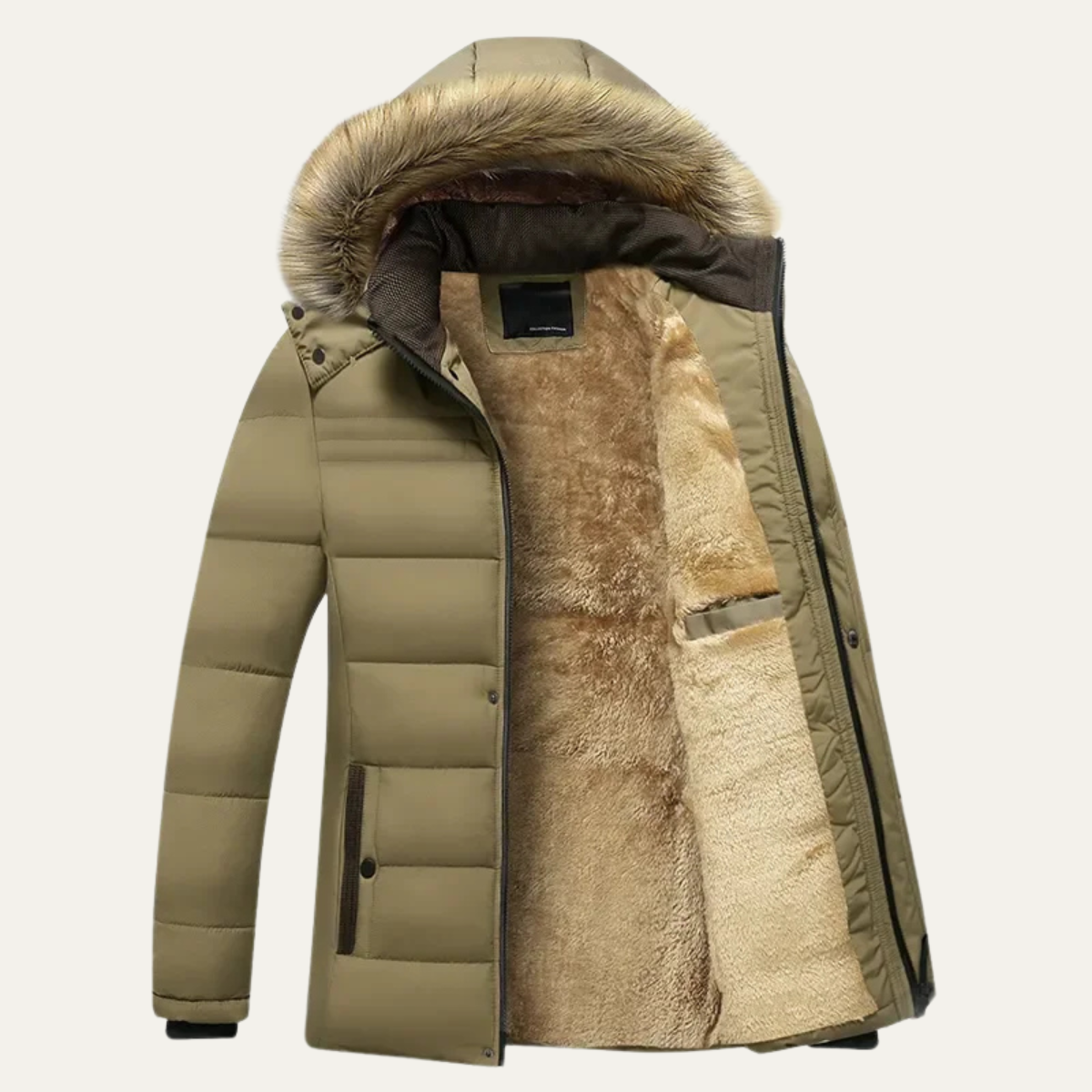 Warm Men's Fur Lined Hooded Winter Jacket