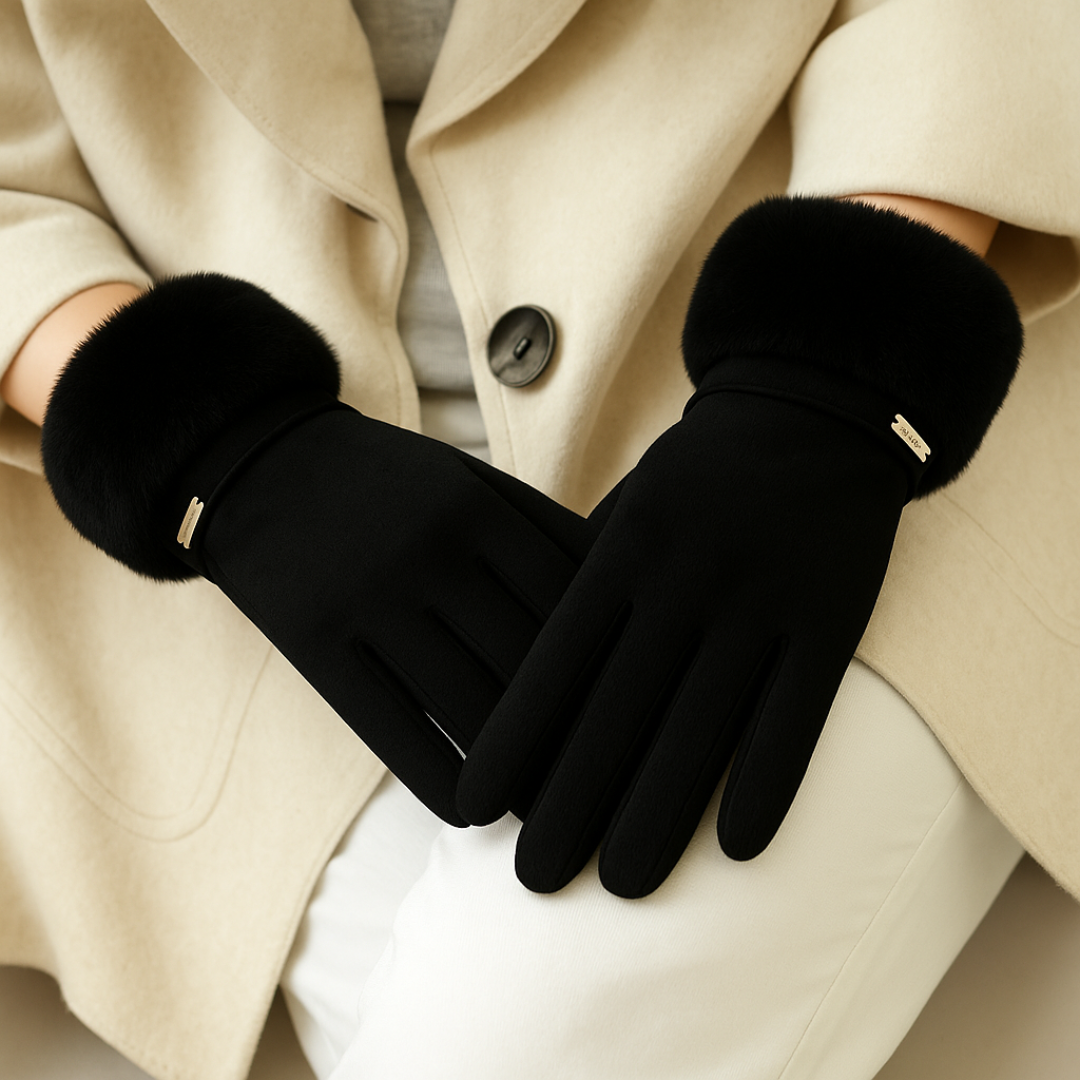 Warm Fit Gloves with Fur Strap Detail