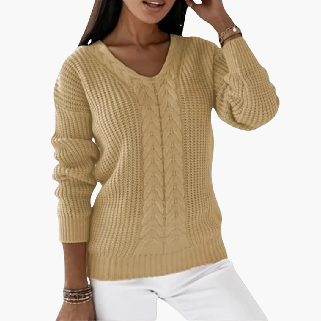Women's V Neck Cable Knit Sweater