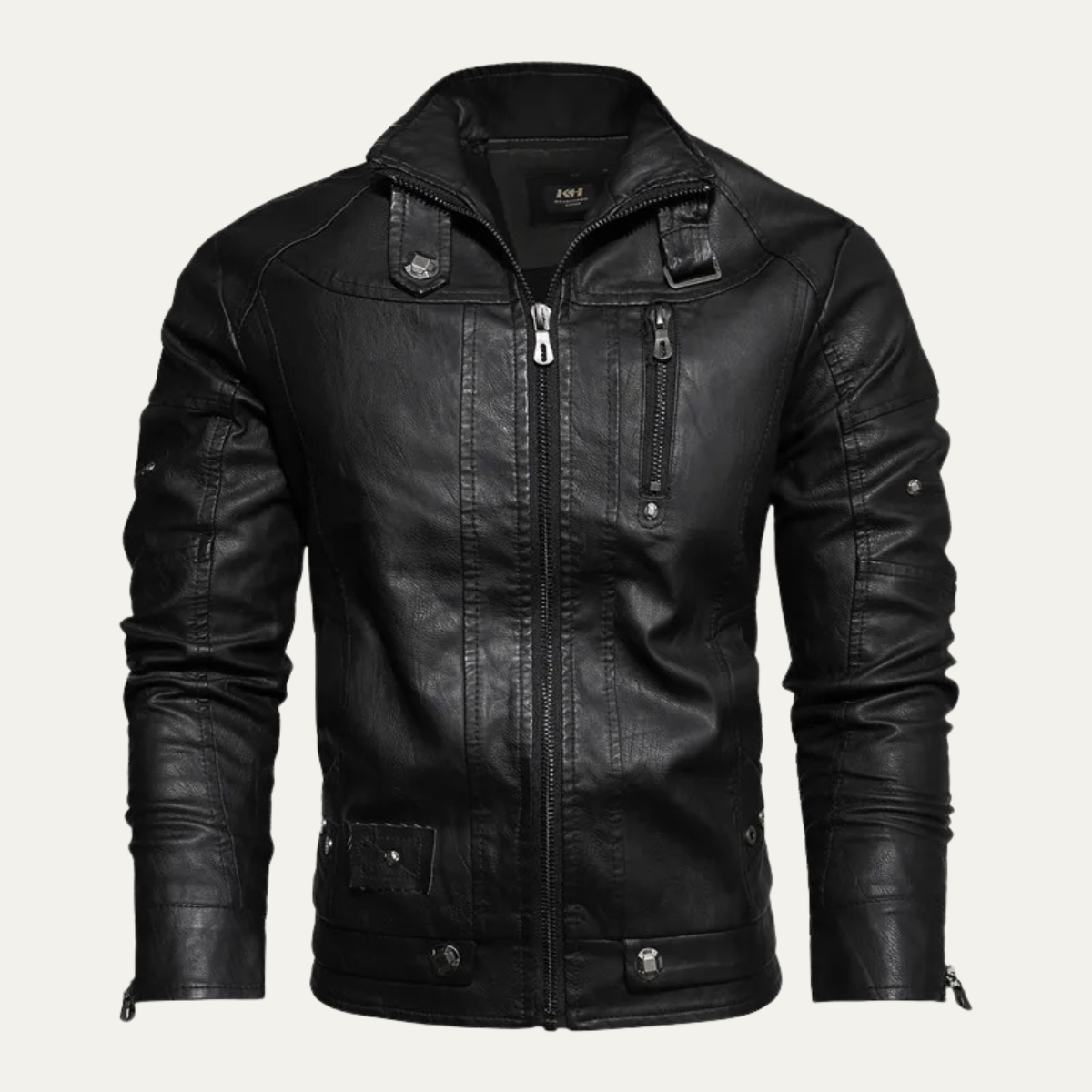 Classic Mens Rugged Leather Biker Jacket