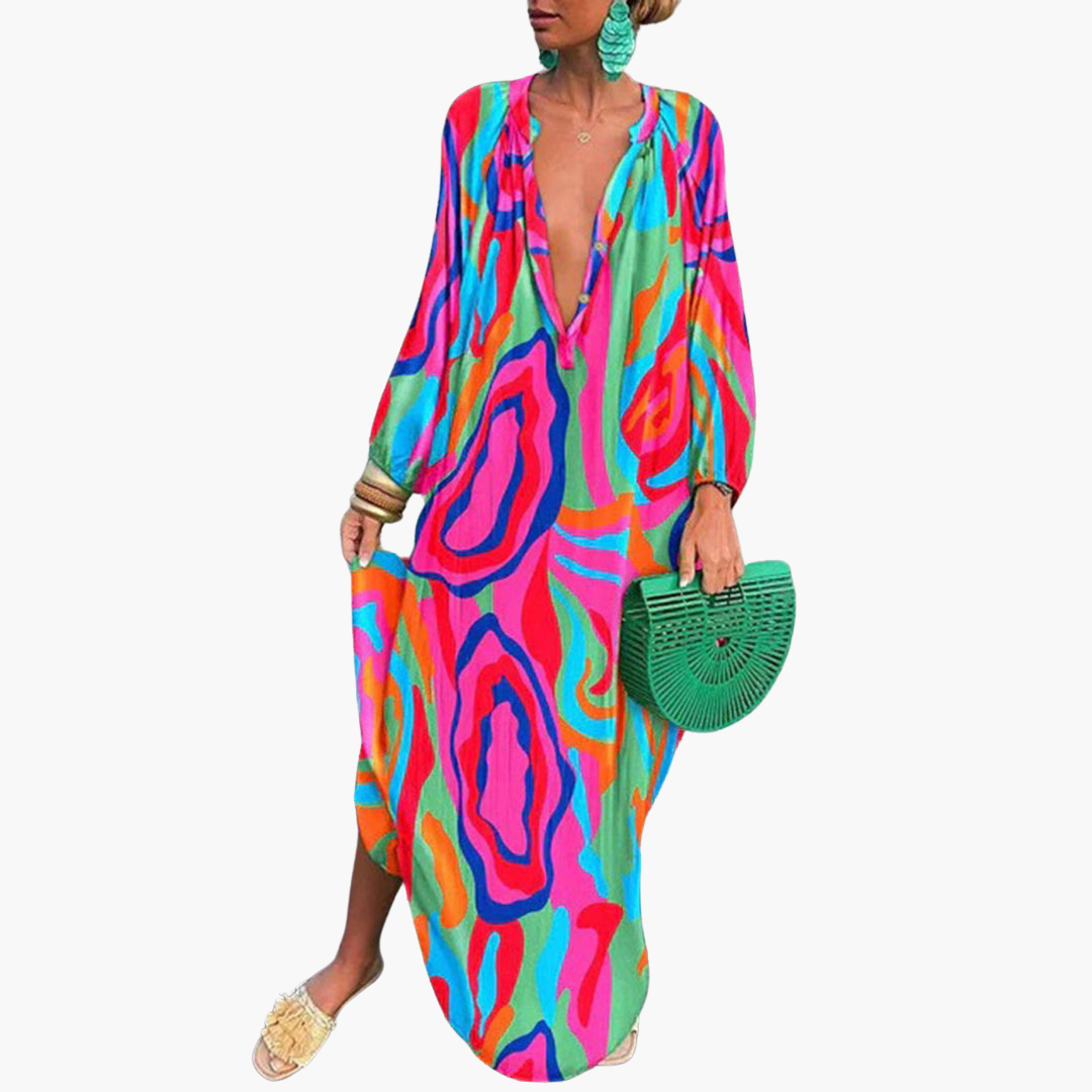 Long Flowy Green Floral Women's Dress