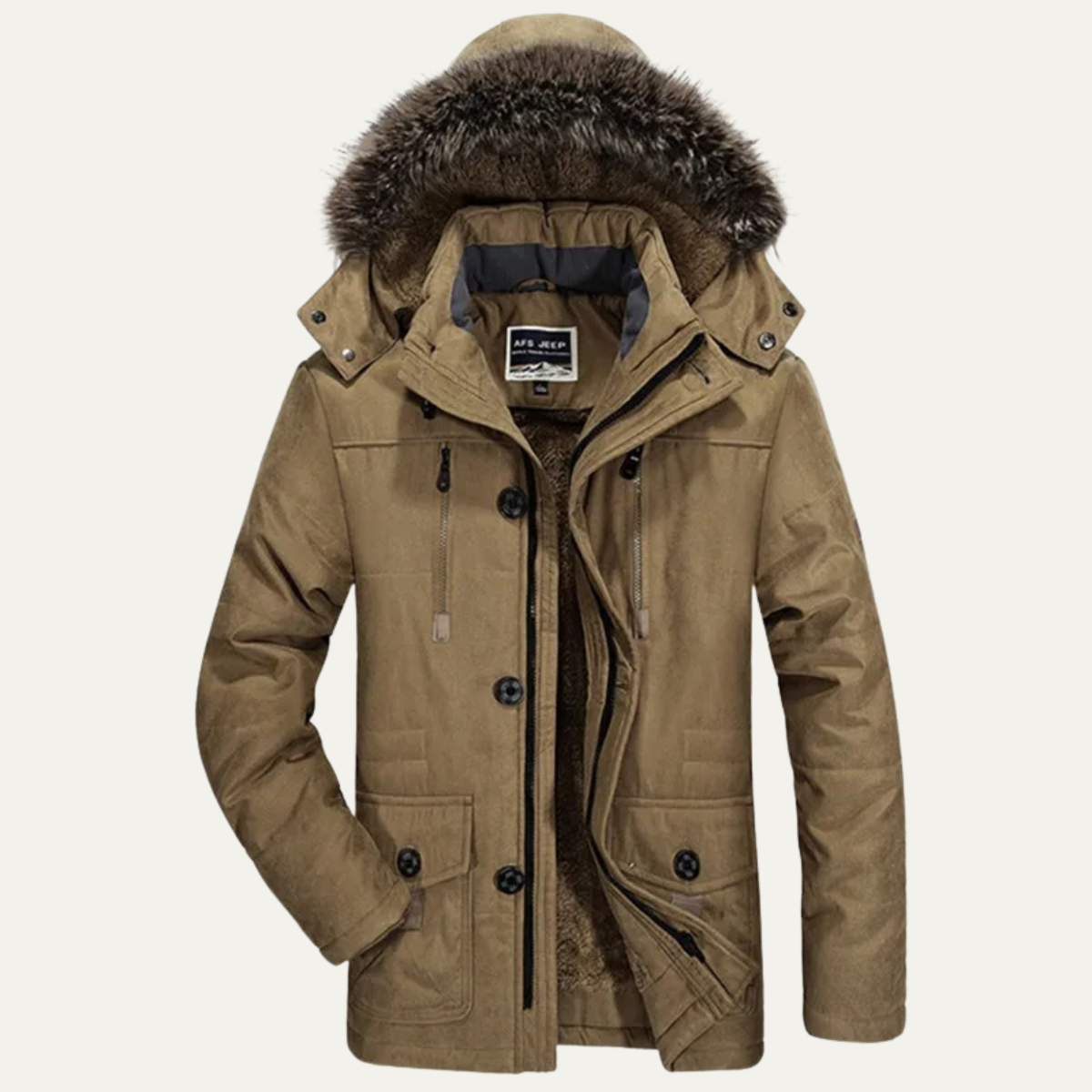 Thermal Men's Faux Fur Hooded Parka with Multiple Pockets