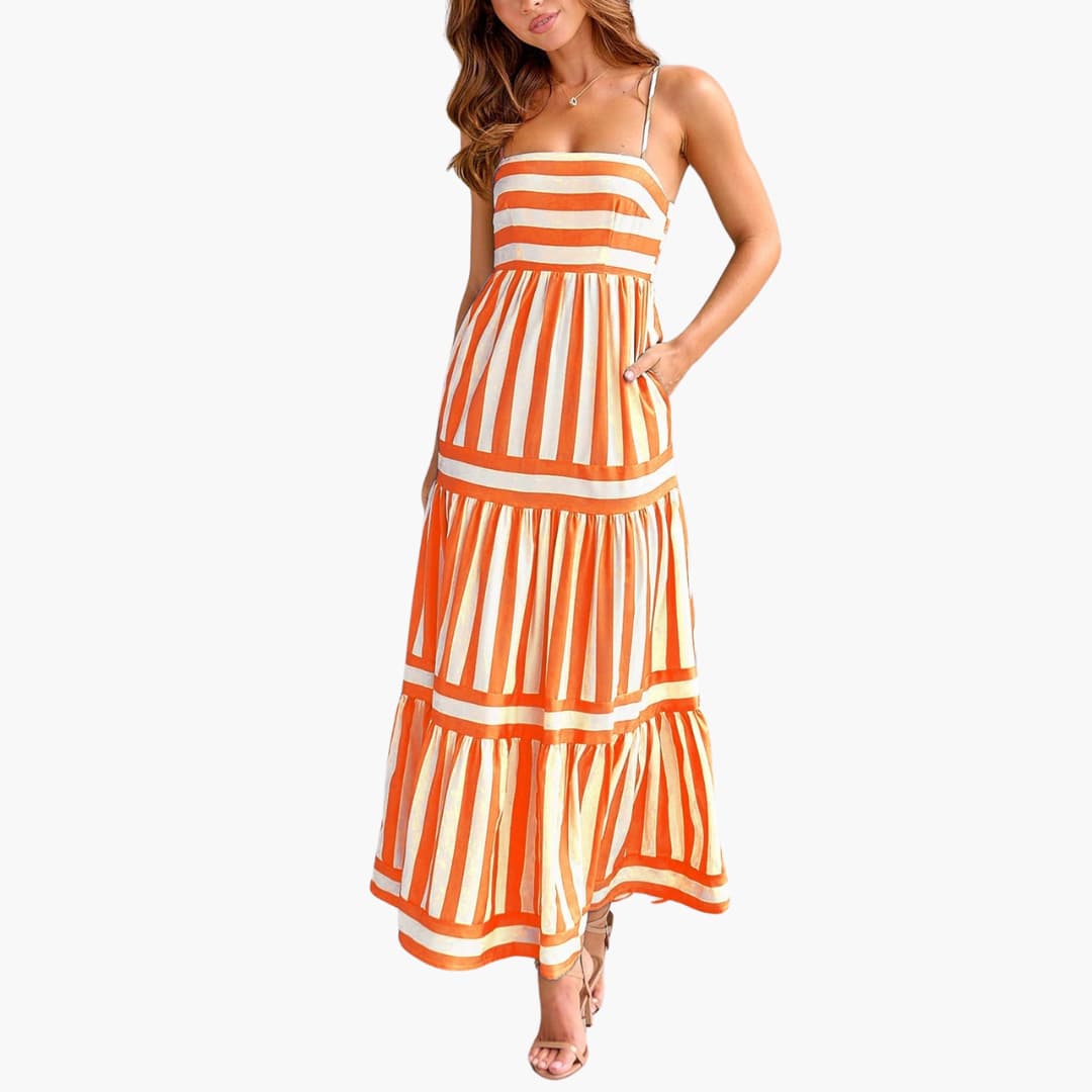 Women's Long Striped Sundress with Adjustable Straps