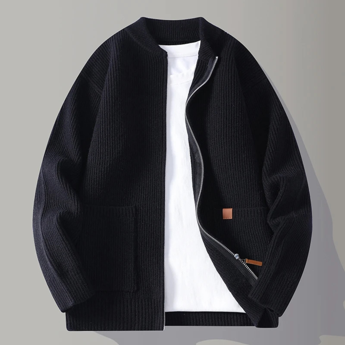 Relaxed Fit Men's Zip Up Cardigan Sweater