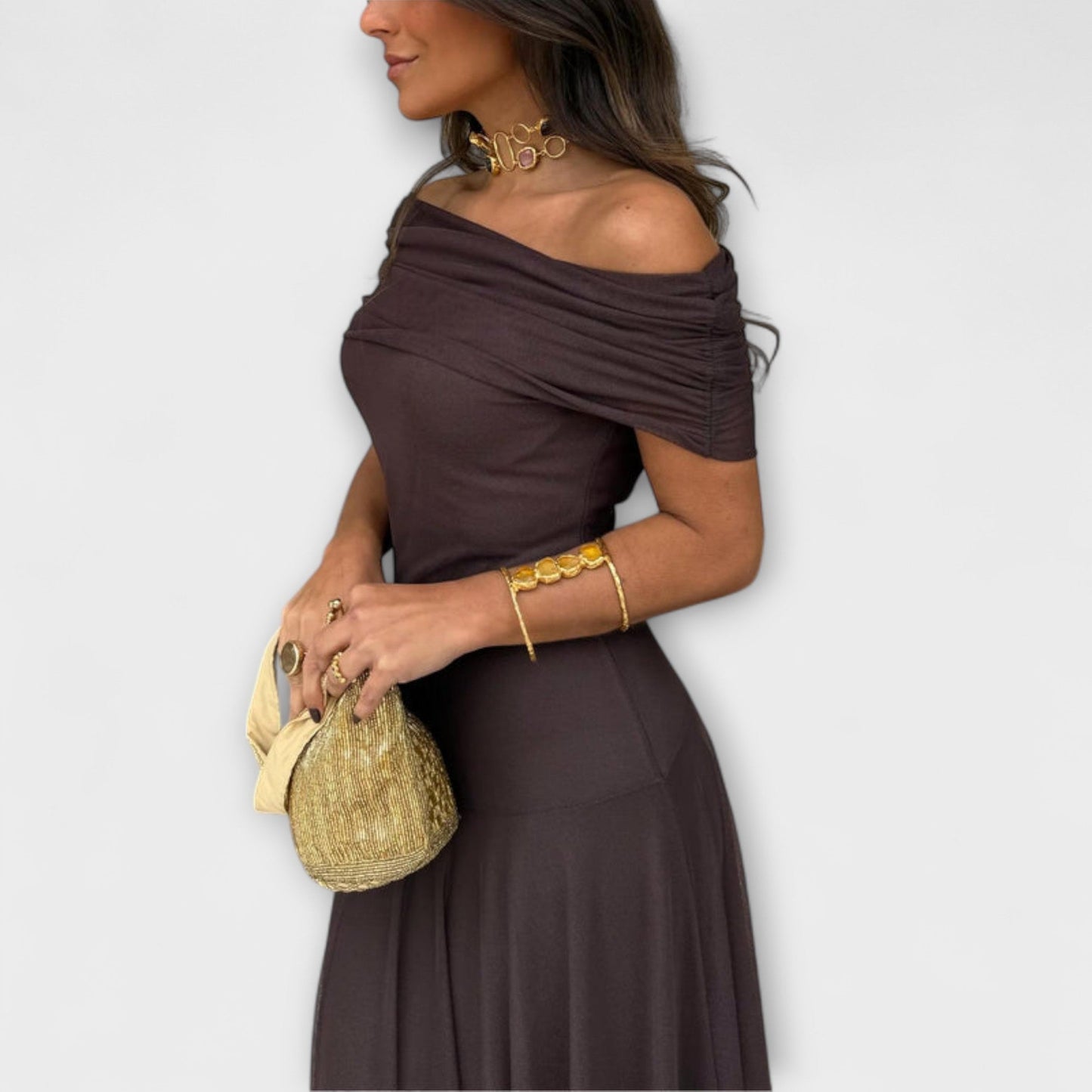 Chic Off Shoulder Mesh Evening Gown for Women