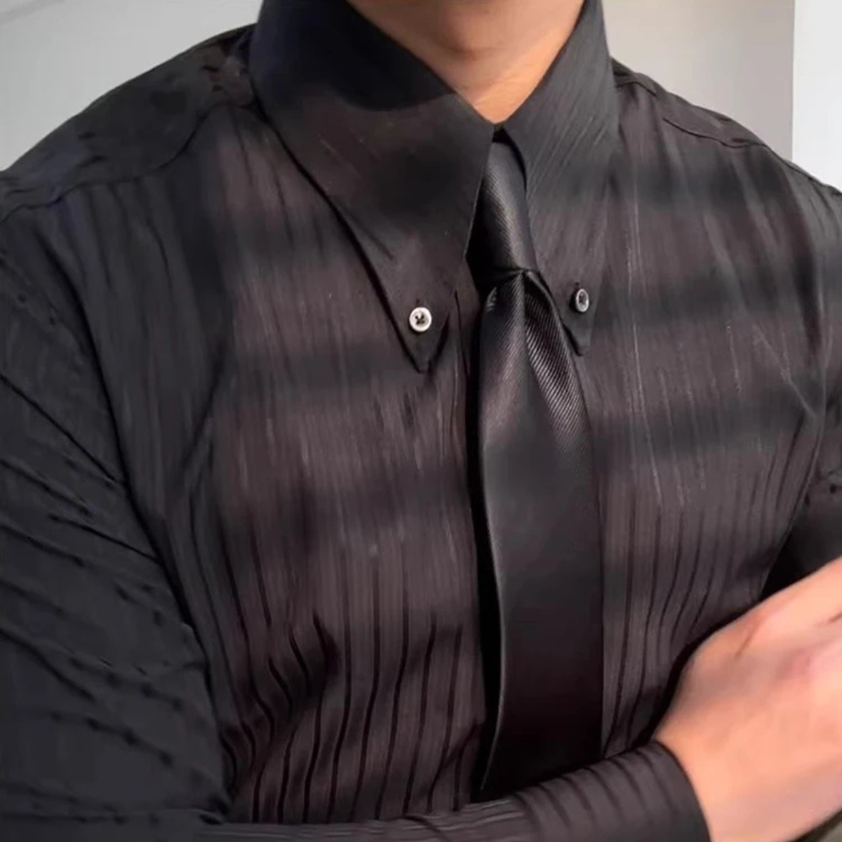 Slim Fit Black Formal Dress Shirt for Men