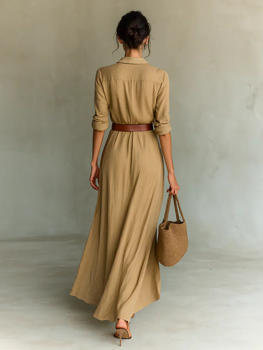 Elegant Long Sleeve Maxi Dress with Flowy Skirt