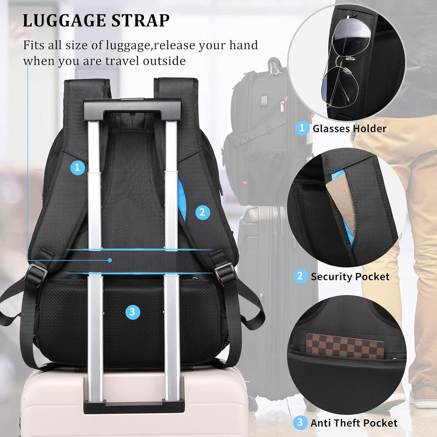 Large Waterproof Travel Backpack with Laptop Sleeve and USB