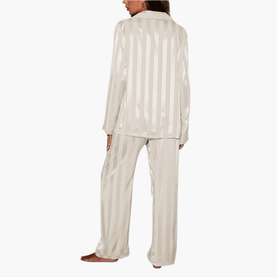 Ladies Soft Sleepwear Pajama Set with Buttons and Stripes
