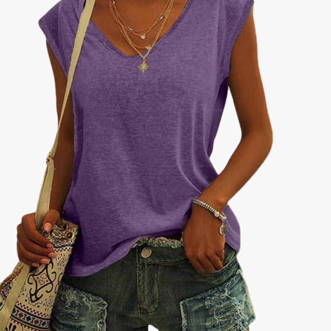 Ladies' Relaxed Fit V-Neck Tee with Short Sleeves