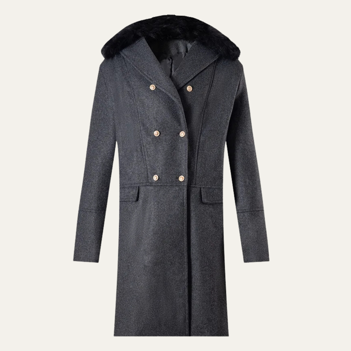 Luxury Men's Fur Trim Double Breasted Coat