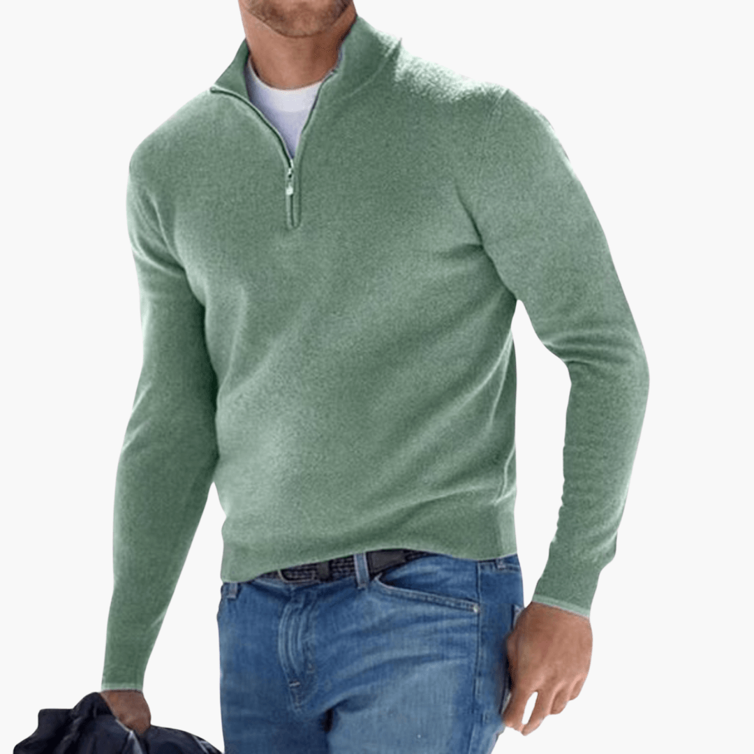 Men's Zip Up Crew Neck Textured Sweater