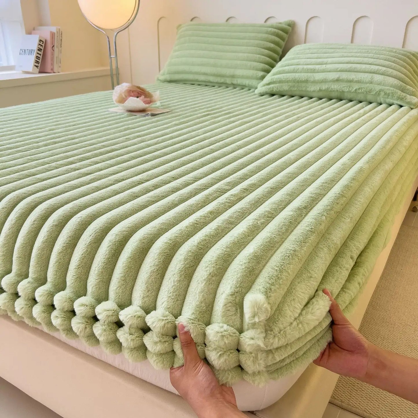 Velvet Ribbed Fitted Bed Sheet with Elastic Edges