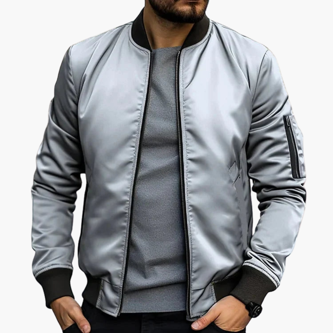 Men's Leather Flight Jacket with Zip Pockets