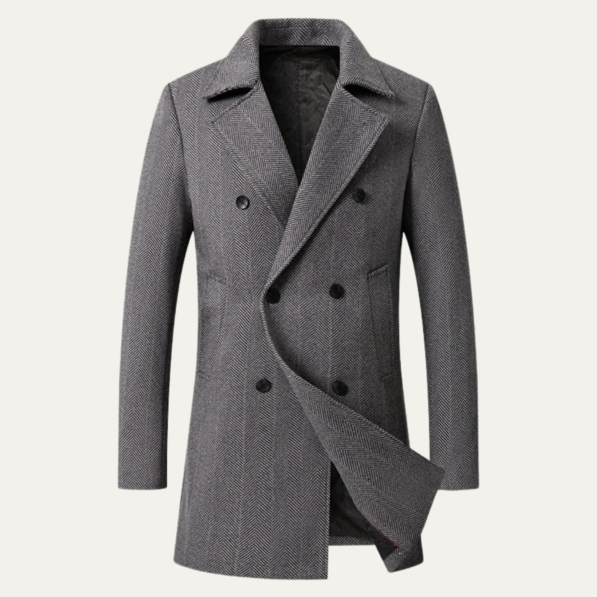 Classic Mens Herringbone Wool Tweed Coat