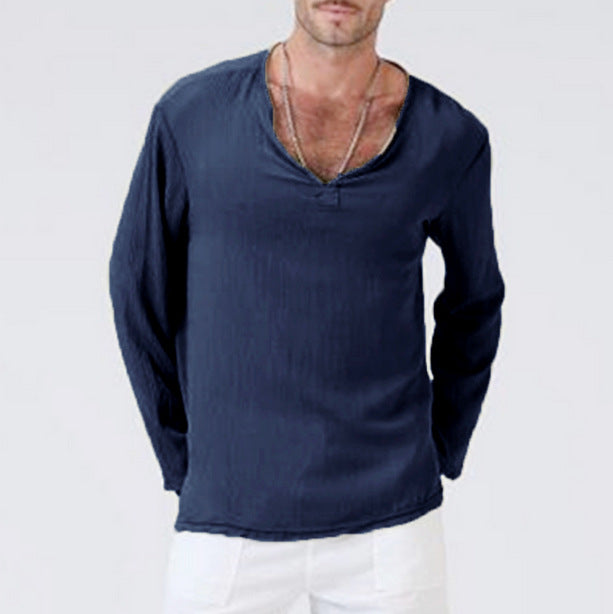 Casual Men's V-Neck Cotton Tee Shirt