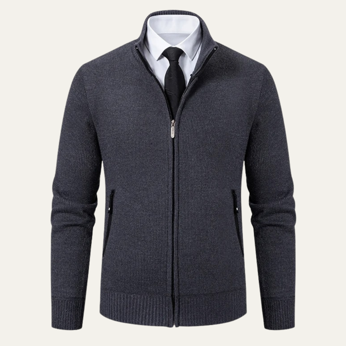 Classic Men's Knitted Zipper Cardigan with Pockets
