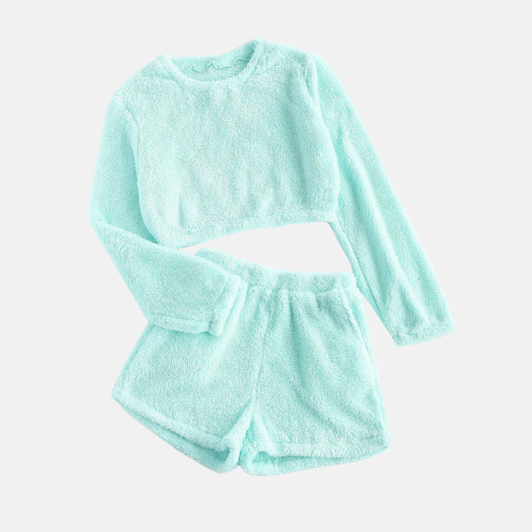 Cozy Women's Fleece Lounge Set with Top and Shorts