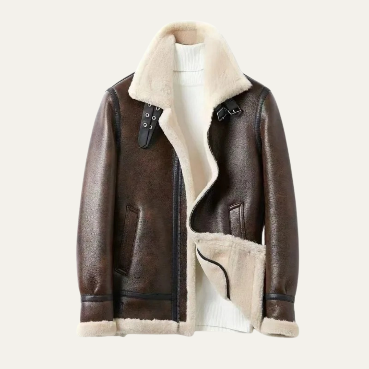 Warm Men's Fleece Lined Leather Aviator Jacket