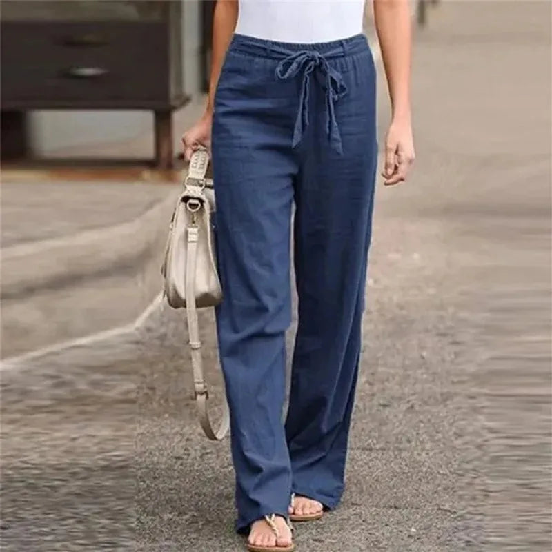 Relaxed Fit High Waisted Cotton Trousers with Belt