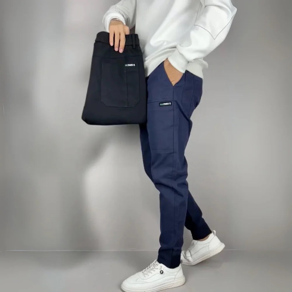 Slim Fit Men's Pants with Side Pockets and Cuffs
