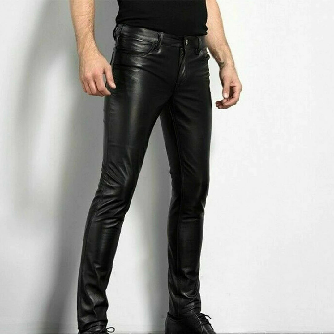 Slim Fit Mens Fake Leather Trousers - Nocini
