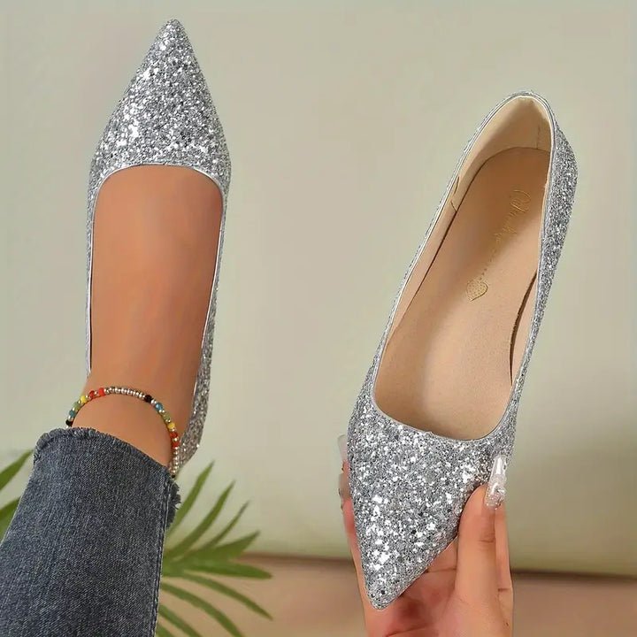 Sparkly Pointed Toe Low Heel Flat Shoes