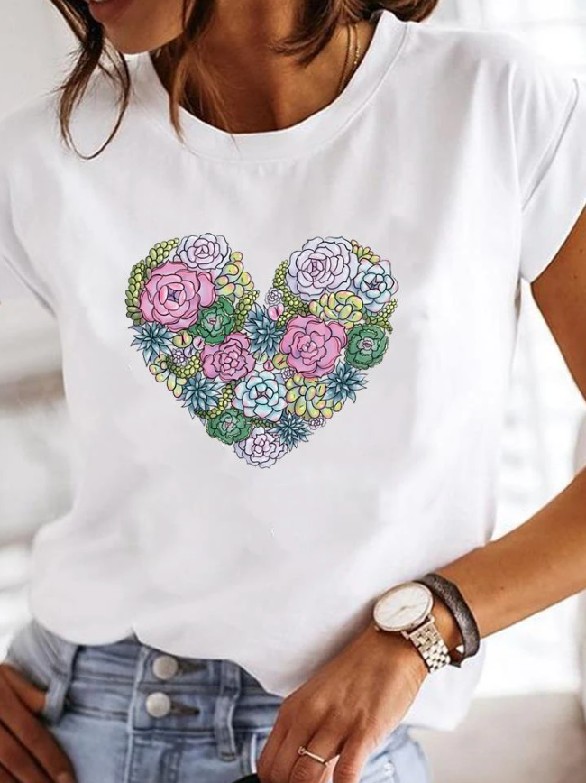 Comfortable Womens Round Neck Graphic Tee