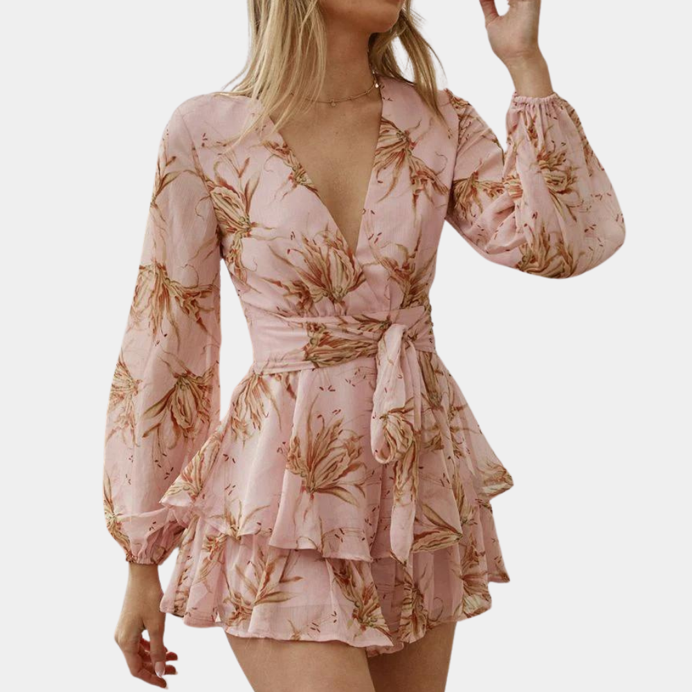 Chic Petite Floral Wrap Dress with Long Sleeves - Nocini
