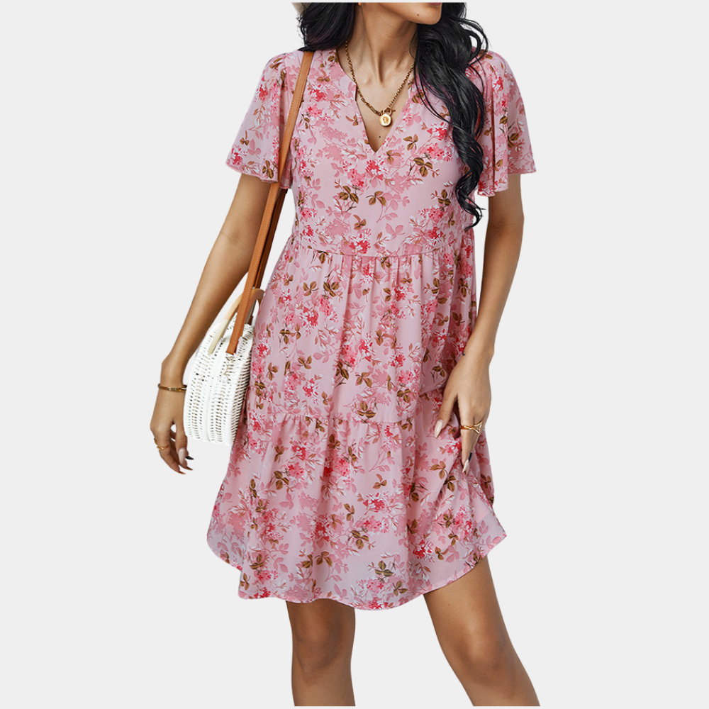 Ladies Floral V-Neck Knee Length Summer Dress