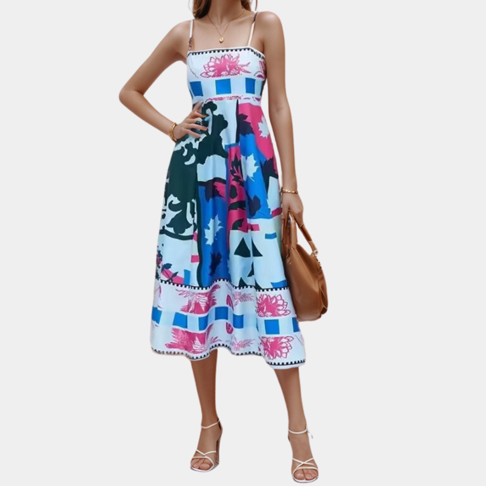 Casual Floral Midi Dress with Thin Straps