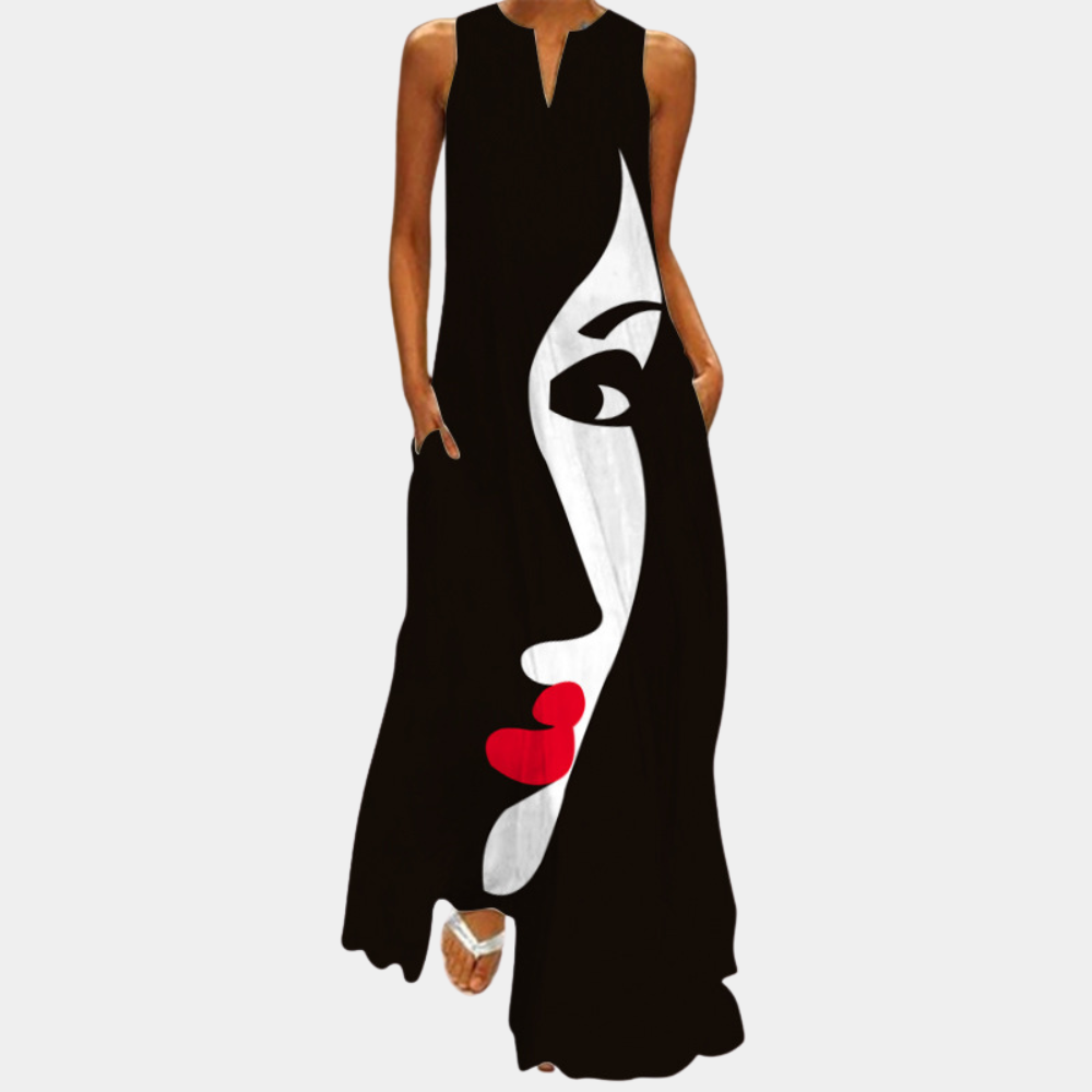 Casual Sleeveless Maxi Dress with Graphic Print
