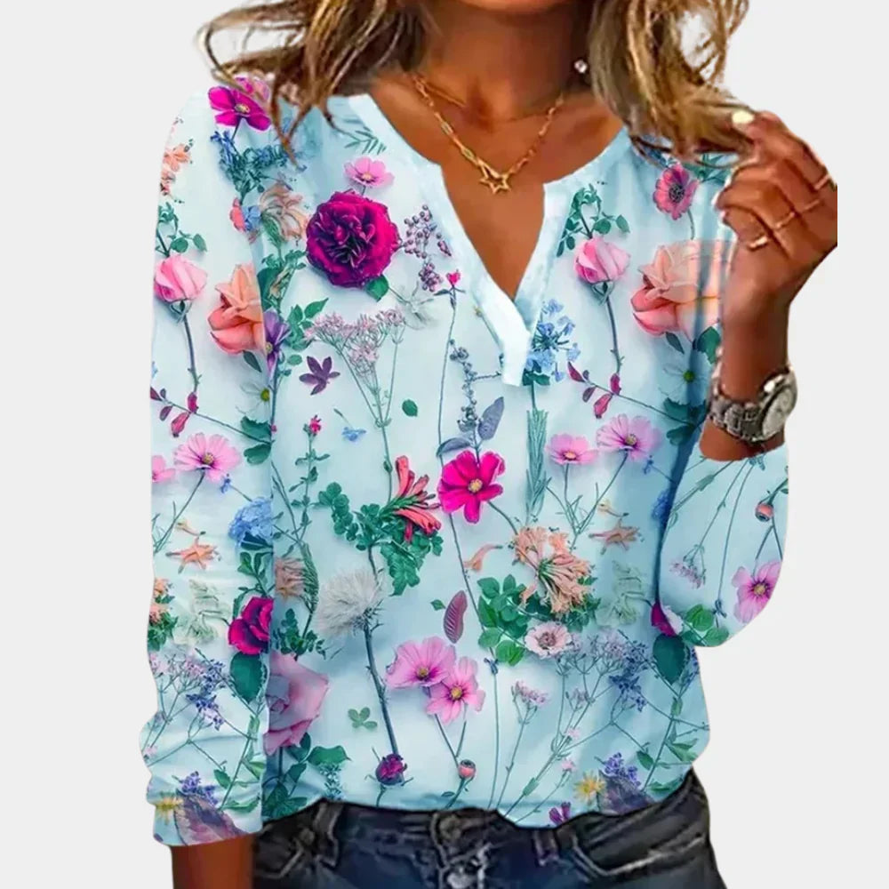 Elegant Garden Print Ladies Top