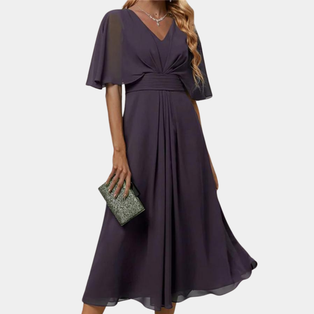 Ladies' V Neck Midi Dress with Ruffles