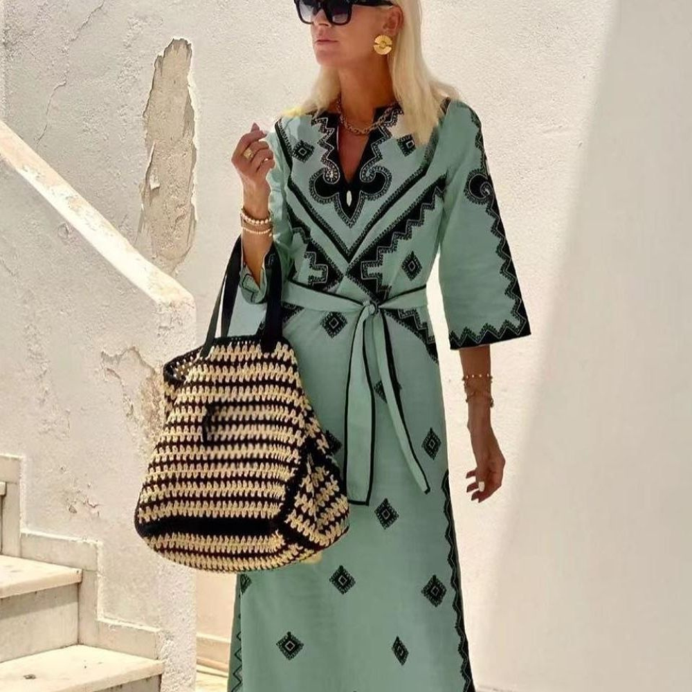 Flowy Long Sleeve V Neck Summer Dress