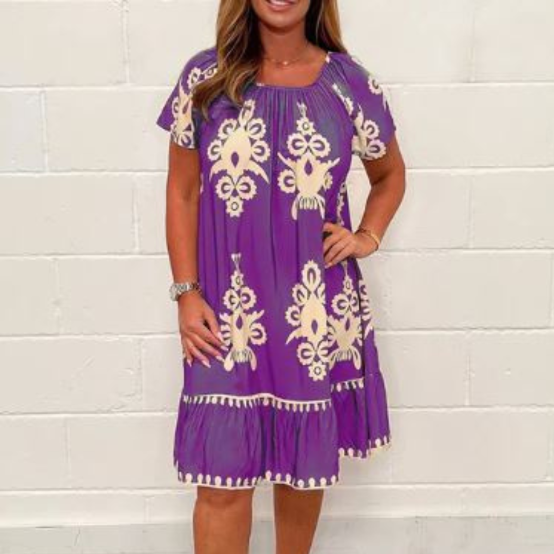 Casual Embroidered Short Sleeve Midi Dress