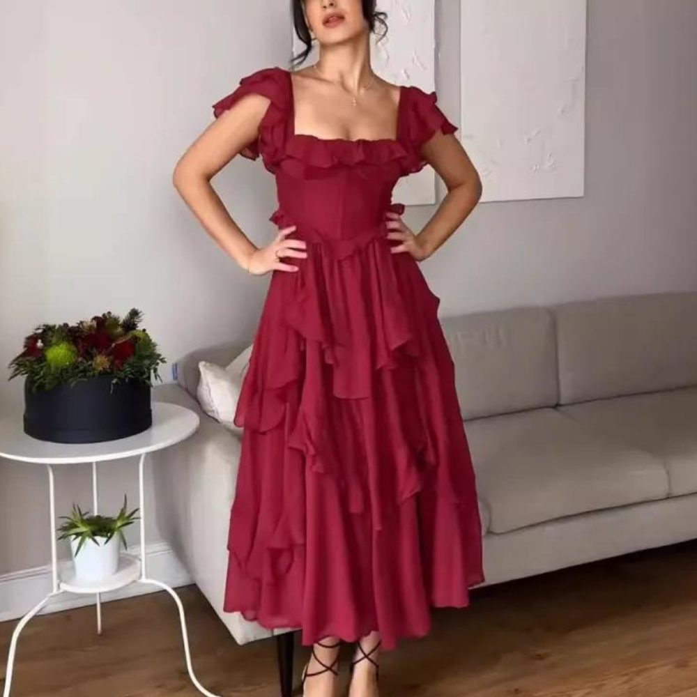 Chic Ruffled Midi Dress for Women