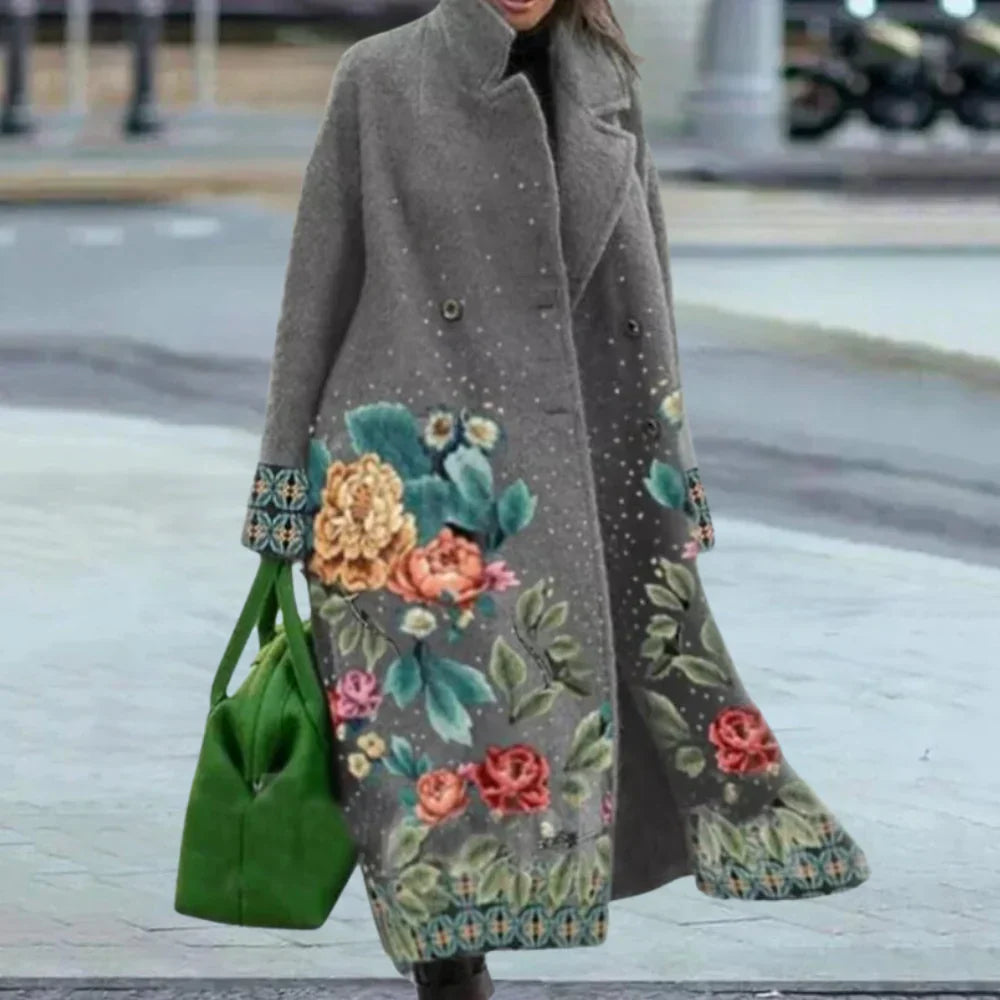 Women's Long Wool Coat Oversized Abstract Button Front