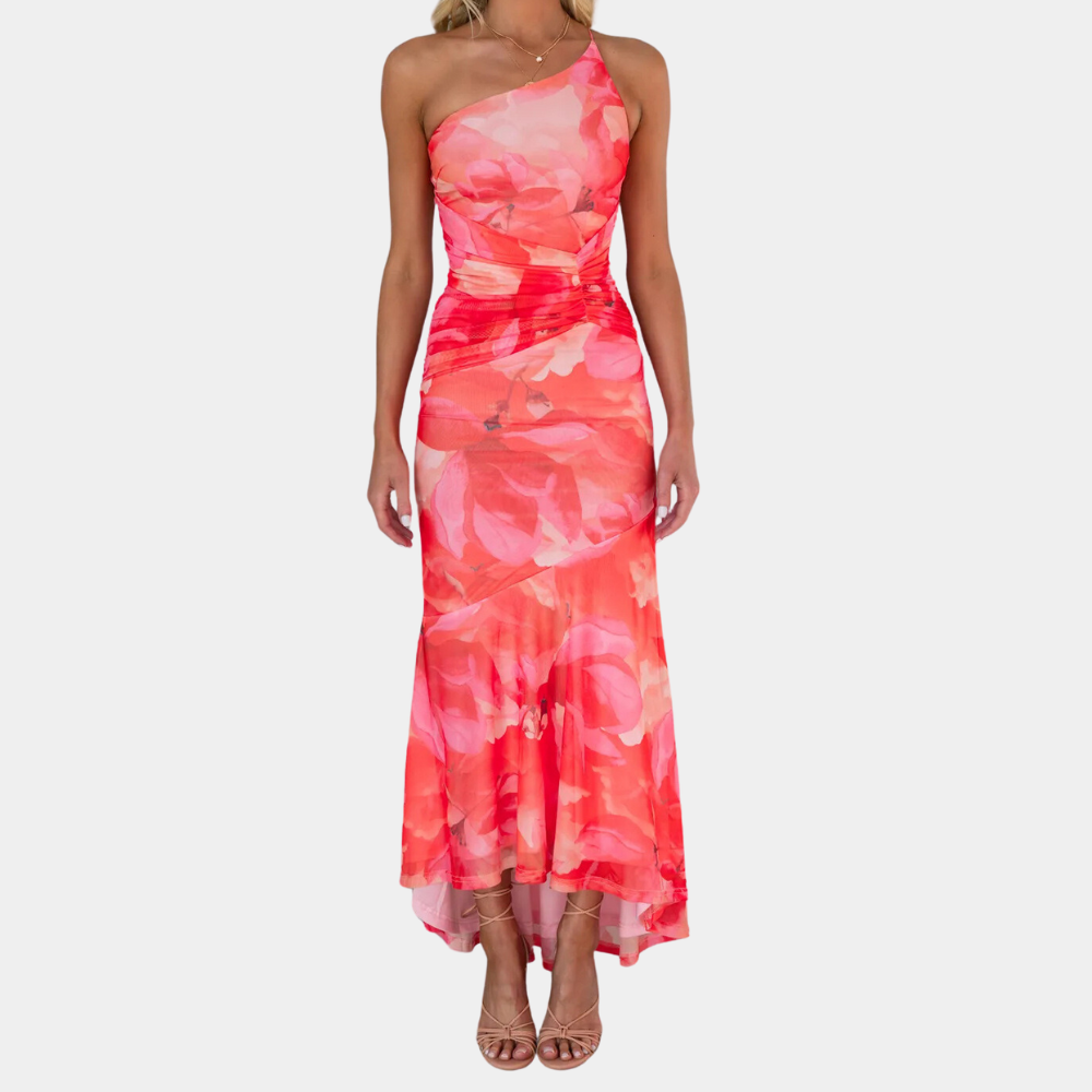 Chic One Shoulder Maxi Dress Floral Party Gown
