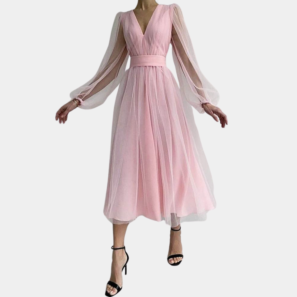 Ladies' V-Neck A-Line Party Dress with Long Sleeves
