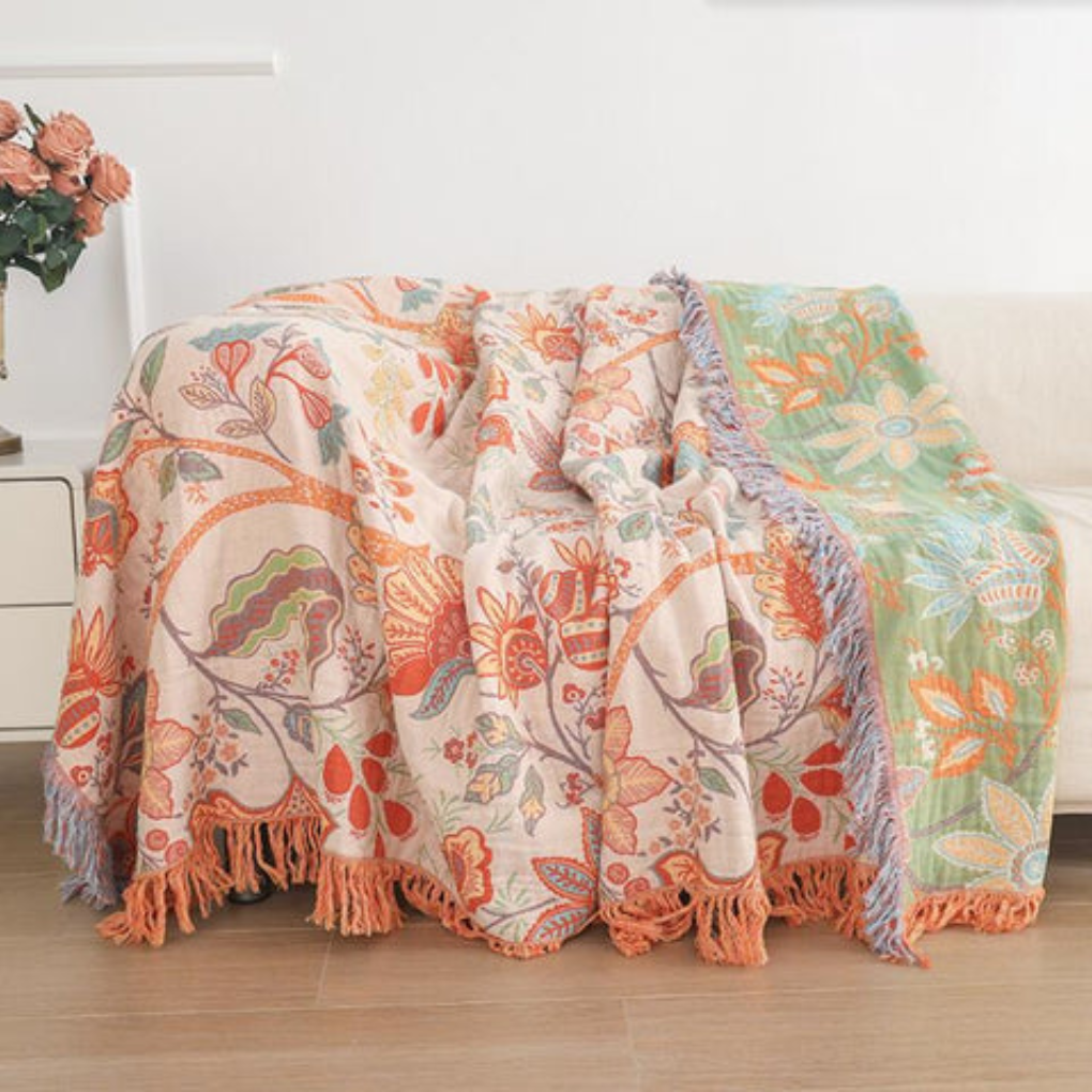 Vintage Blossom Fringe Throw Blanket