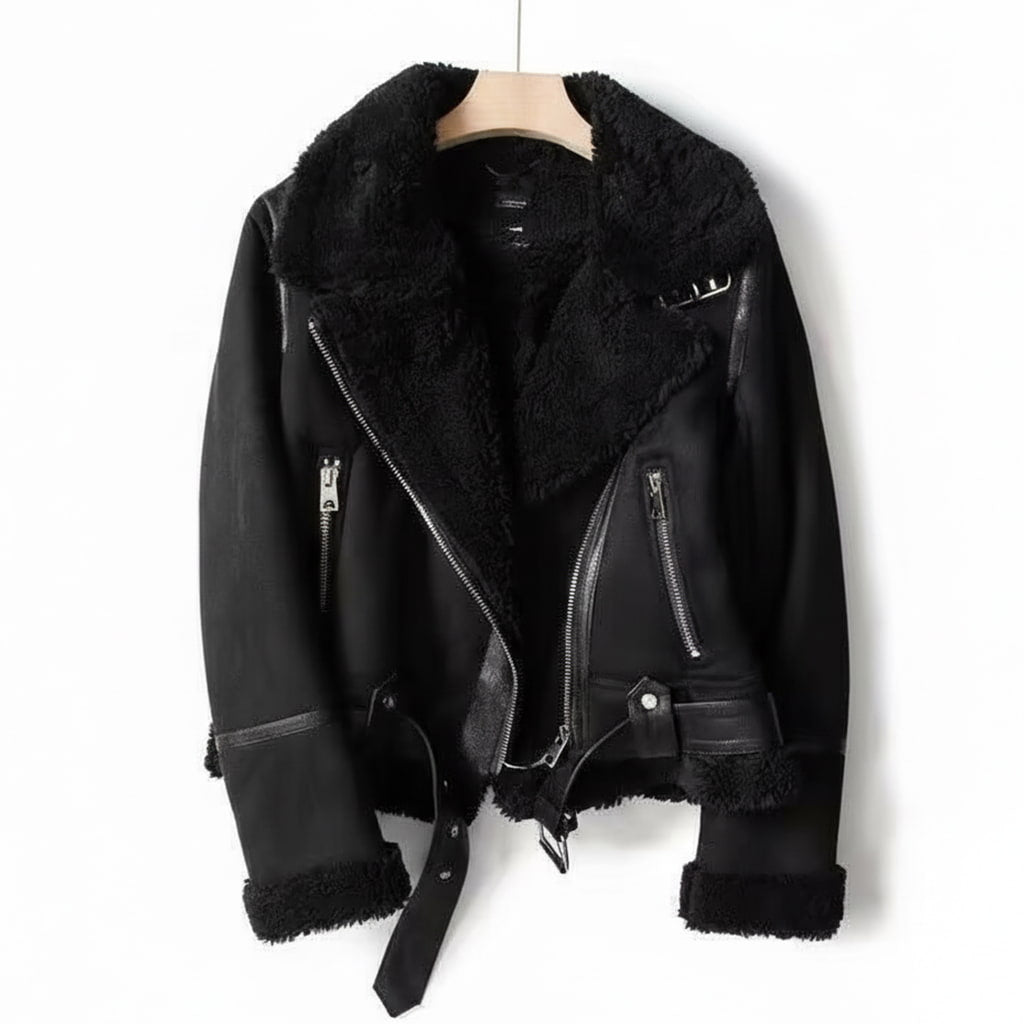 Warm Fitted Shearling Coat with Belt