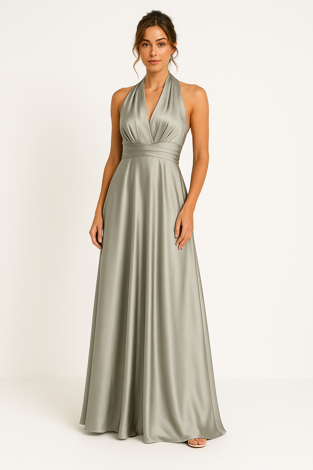 Elegant Women's Maxi Satin A-Line Dress with Open Back - Nocini
