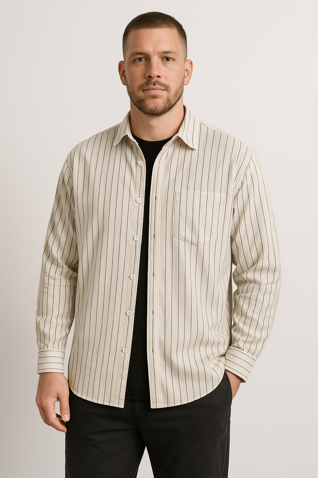 Casual Striped Cotton Long Sleeve Mens Shirt