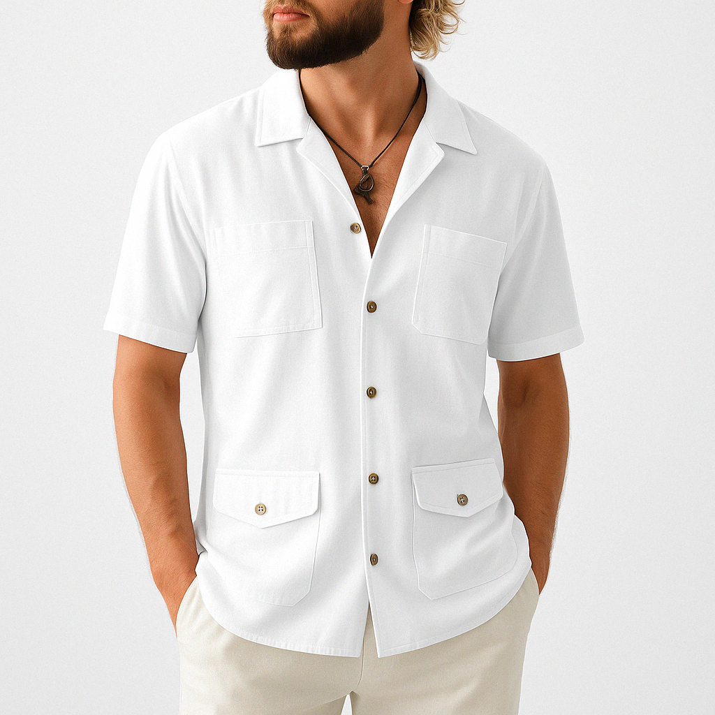 Casual Short Sleeve Shirt with 4 Pockets