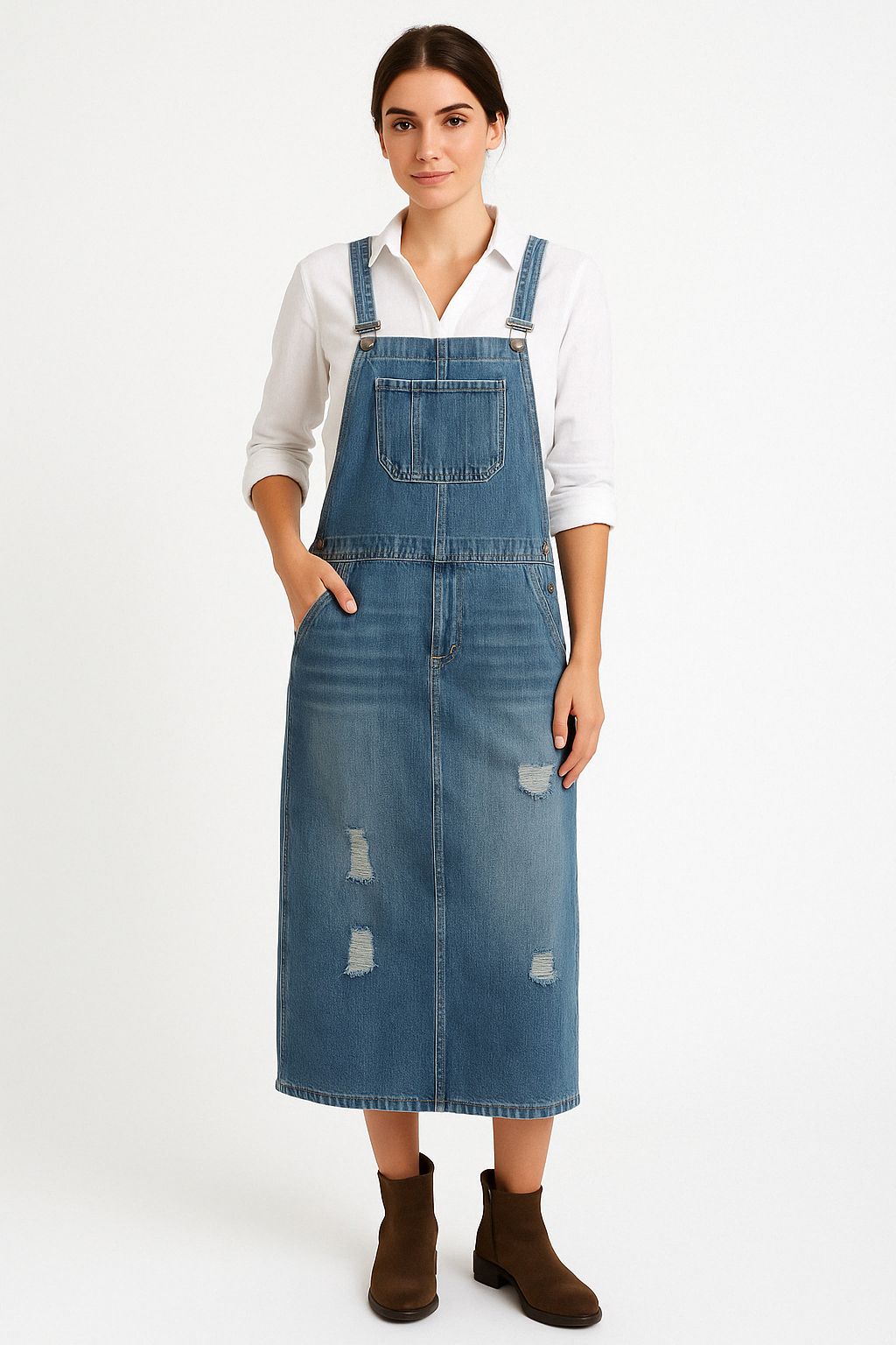 Casual Blue Jeans Dress with Adjustable Straps